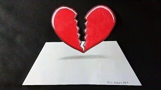 Menggambar patah hati 3D | drawing broken heart 3D