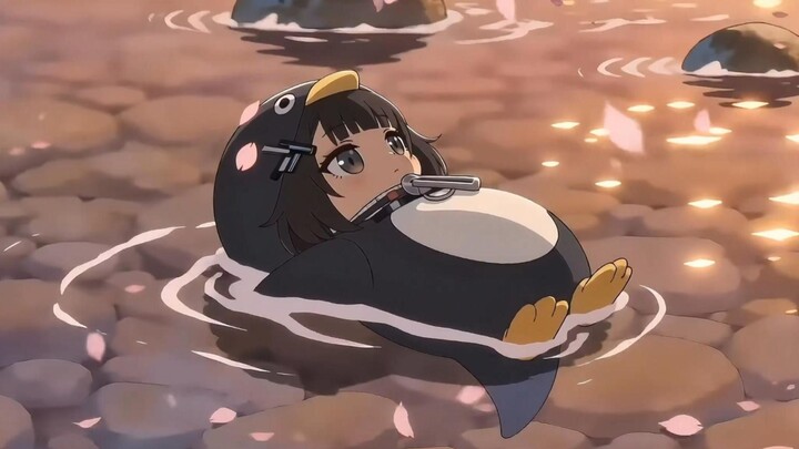 The little penguin drifted into spring.