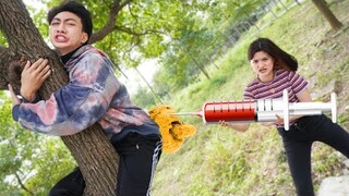 Girl Poop at Park Prank Criminal Escape Funny injection Comedy  | DT Nerf War