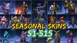 COMPLETE SEASON 1-15 REVIEW SKINS | ENTRANCE AND SKILLS OF ALL SEASONAL SKINS | MOBILE LEGENDS