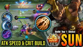 17 Kills + MANIAC!! Sun Attack Speed & Critical Build is Broken - Build Top 1 Global Sun ~ MLBB