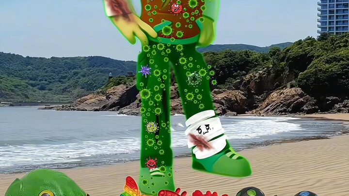 Who is that little green man that appears on the beach?