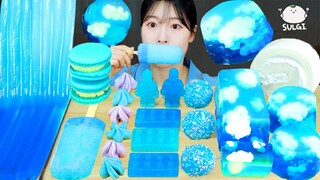 ASMR MUKBANG| 블루 디저트 아이스크림 마카롱 코하쿠토 젤리 먹방 & 레시피 DESSERT ICE CREAM MACARONS EATING