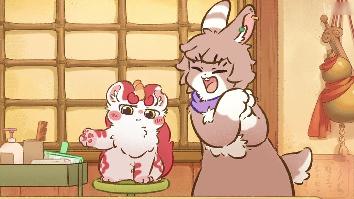 The Rabbit Lord was pushed against the wall by the Tiger, but he still didn't forget to trim his fur