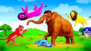 Mammoth Elephant vs Tiger and Lion | Mammoth Saves Farm Animals | Animals Fights Videos 2023