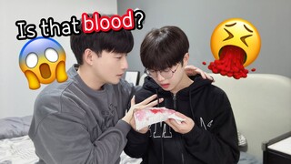 Throwing Up Blood Prank On Boyfriend!🤮🍷 [Gay Couple Lucas&Kibo BL]