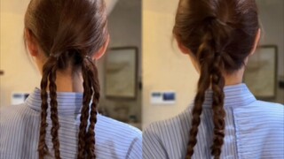 ذيل حصان بخصلة صفراء✨ شرح لضفيرتين على طريقة إنستغرام لا غنى عنهما للرأس المسطح||