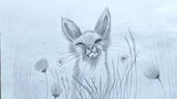 A pencil sketch 'Joy of life'. Fox drawing