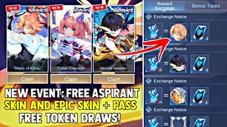 NEW EVENT 2023! FREE? GET YOUR ASPIRANT SKIN AND EPIC SKIN + TOKEN PASS DRAWS! | MOBILE LEGENDS 2023