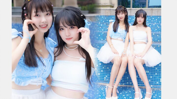 صيف منعش! فتاة جميلة ممتلئة بجانب المسبح!