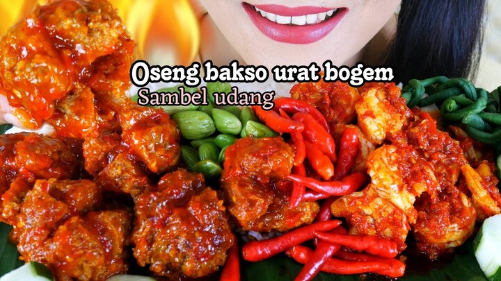 OSENG BAKSO URAT BOGEM, SAMBEL UDANG, LALAP PETE MENTAH | EATING SOUNDS