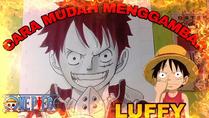 CARA mudah menggambar anime one piece, Luffy