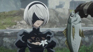 "Miss 2B who doesn't want to eat fish shakes her head like crazy, so cute~"