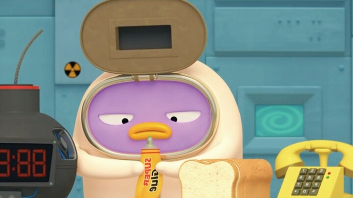 企鹅弄洒胶水，让博士和炸弹粘到了一起，幸亏不是真炸弹，动画