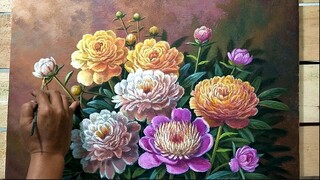 HOW To Draw PEONY Flower By Dandan SA Cianjur / Cara Menggambar - Melukis Bunga Peony, Tutorial 81