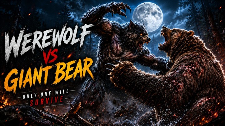 Werewolf vs Giant Bear 🐺🐻 | Brutal Monster Battle Under the Full Moon!