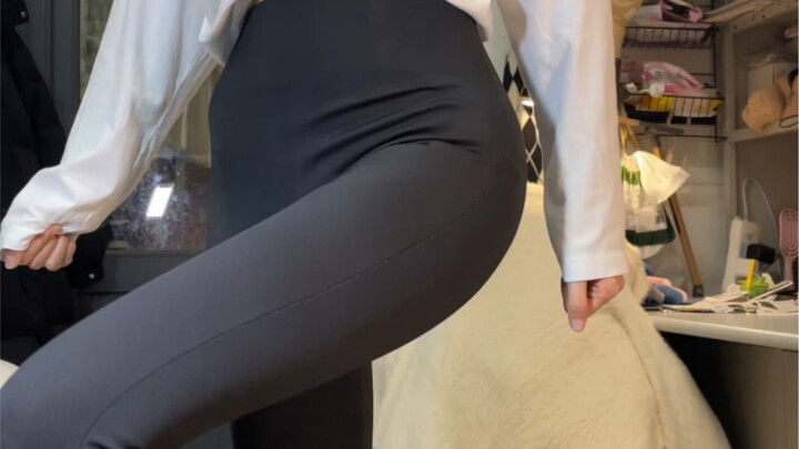Shark pants paired with a down jacket for warm, cozy styling