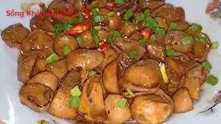 Món nấm rơm kho quẹt.Nấm kho khô.Món chay thanh đạm