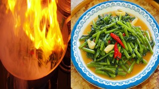 ผัดผักบุ้งไฟแดง แบบร้านข้าวต้ม  อร่อยไฟแดงๆ ทำง่ายๆ