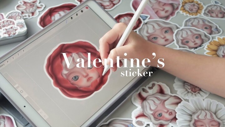 ทำ sticker วันวาเลนไทน์🥀💌 : Valentine's Art Sticker🌻🎨 | art diary #19