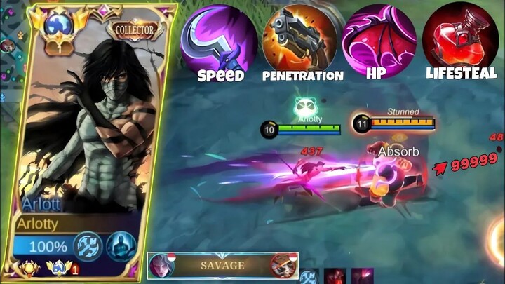 GLOBAL ARLOTT BEST ONE SHOT LIFESTEAL BUILD 100% OVERPOWERED  MUST TRY THIS NEW