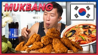 MUKBANG KOREA FOOD | GÀ NƯỚNG MẬT ONG, MÌ HẢI SẢN, CANH KIM CHI | WARZONE VLOG