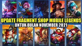 UPDATE ALL FRAGMENT SHOP MLBB BULAN NOVEMBER 2021!! UPDATE RARE FRAGMENT SHOP, HERO FRAGMENT