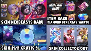 SKIN 11.11 GRATIS, SKIN NEOBEASTS BARU, ITEM BARU DIAMOND BERBATAS WAKTU - UPDATE MOBILE LEGEND !