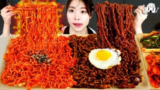 ASMR MUKBANG| 직접 만든 불닭볶음면 짜파게티 파김치 먹방 & 레시피 FRIED CHICKEN AND FIRE NOODLES EATING