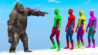 Khoảnh khắc hài hước khỉ đột và người nhện - GTA 5 Crazy Ragdolls Gorilla VS Colors Spiderman