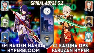 NEW SPIRAL ABYSS 3.3! EM Raiden Hyperbloom & C1 Kazuha DPS Faruzan Hyper | Floor 12 - 9⭐