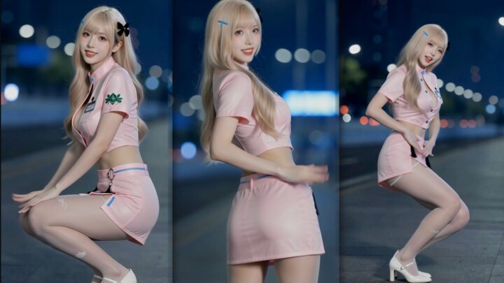 Pink-clad, white-silk little nurse ~ “AoA Short Skirt” vertical format