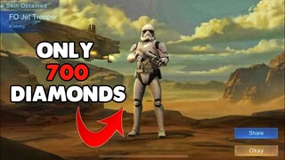 KIMMY STARWARS JET TROOPER SKIN JUST AT 700 DIAMONDS || STARWARS FREE TOKENS DRAW || MLBB