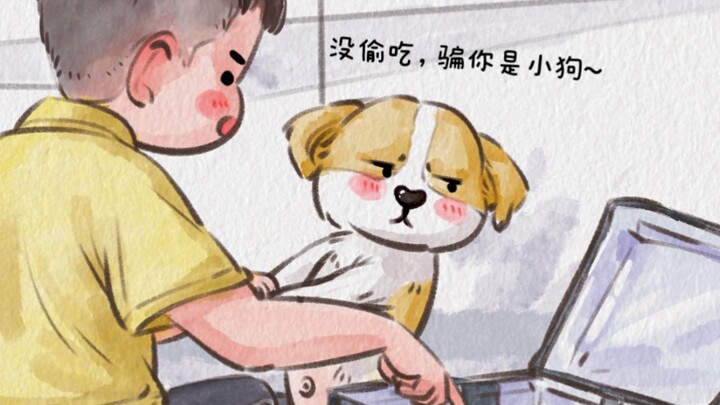 Delivery Guy: Who told you to sneak a bite?! You’re paying for it! You’re paying for it! Puppy: I di