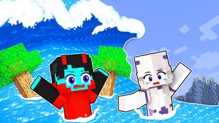 We Survived GIANT TSUNAMI in Minecraft!!