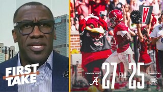 FIRST TAKE | Shannon "breaks down" CFB Week 7: Texas destroy Oklahoma; Alabama beat South Carolina