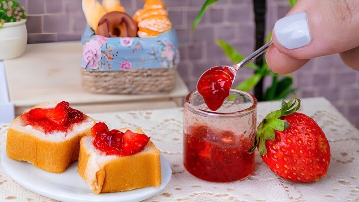 Homemade Strawberry Jam Recipe & Miniature Cooking Mini Real Food  #cookingvideo #miniaturekitchen