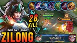 SAVAGE + 28 Kills!! Zilong Beast Mode Insane Attack Speed Build - Build Top 1 Global Zilong ~ MLBB