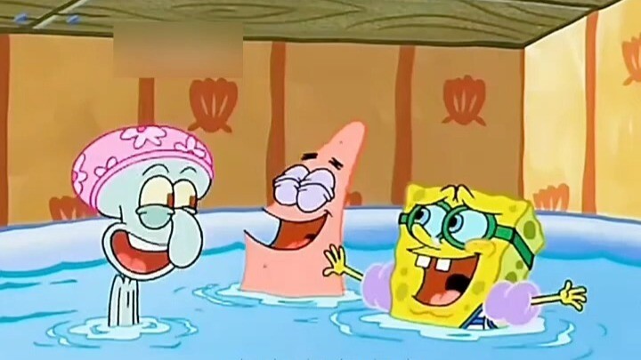 The three of them are also soaking in the bath.