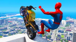 GTA 5 Spiderman Motorcycle Stunts #8 - Spider-Man Jumps & Fails, Gameplay