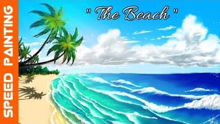 " The Beach " anime background,speed painting digital, ibis paint x