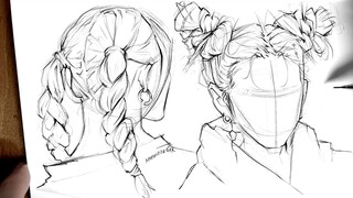 Demonstration of drawing hair and braids 【Drawing process】