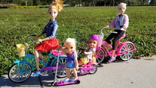 BIKES & LOL Surprise ! Elsa and Anna toddlers - park playing adventure