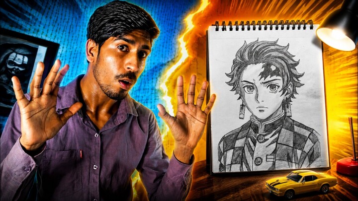 Tanjiro drawing step by step 😱 || How to draw tanjiro drawing || #tanjiro ‎⁨@shivaayartvlog⁩