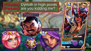 HOW TO DESTROY BUFFED META HEROES USING DYRROTH? | (ENEMY HIGH RANKED) | GLOBAL DYRROTH BEST BUILD