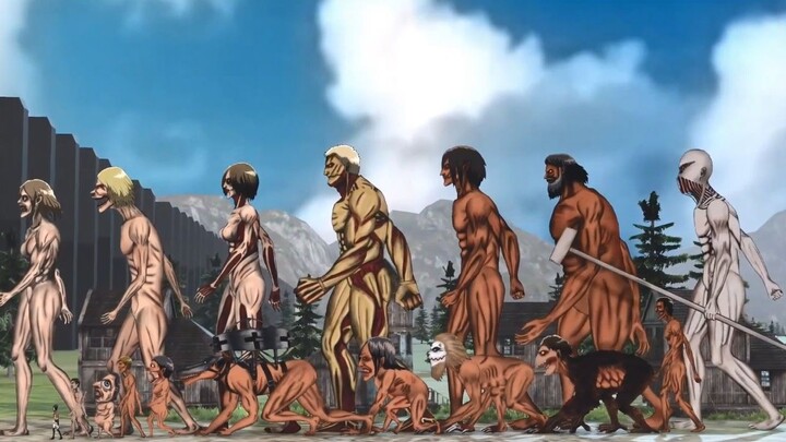 مقارنة ارتفاعات شخصيات Attack on Titan (ملونة)