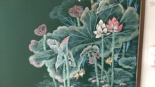 【粉笔画】荷花锦鱼图，美轮美奂