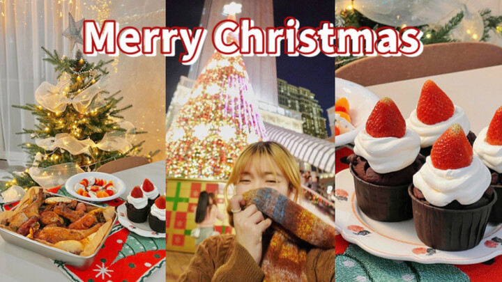Selamat Natal｜Ritual merayakan Natal sendirian｜Makan malam Natal｜Ayam panggang｜Kue｜Menatap pohon Nat