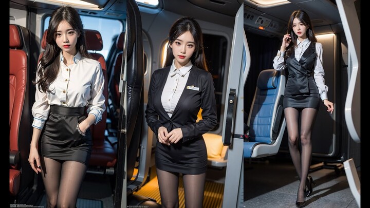 [4K] flight attendant uniform lookbook part 3 | AI Girls #aiart  #lookbook  #beauty