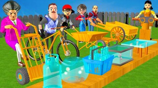 Scary Teacher 3D vs Squid Game Challenge Transporting Glass by Trolley 5 Time Miss T vs 5 neighbor